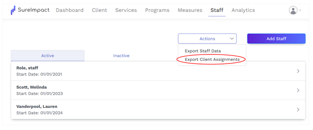 Click Export Client Assignments