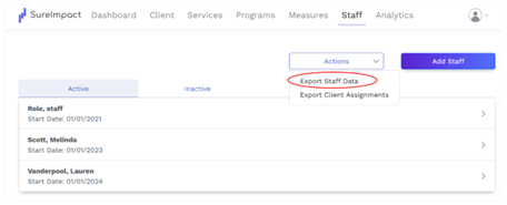 Click Export Staff Data