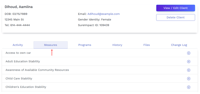 Click Measures Tab In Client Record