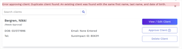 New Client Duplicate Error